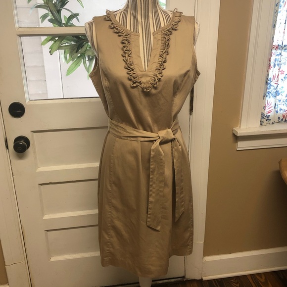 Talbots Dresses & Skirts - Talbots tan cotton blend dress w/ neckline detail